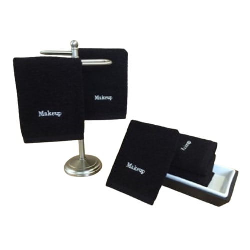 Toallita para la Cara de Maquillaje Negro Bordado, 100 % Algodón, 13x13, 1.5 lb/dz